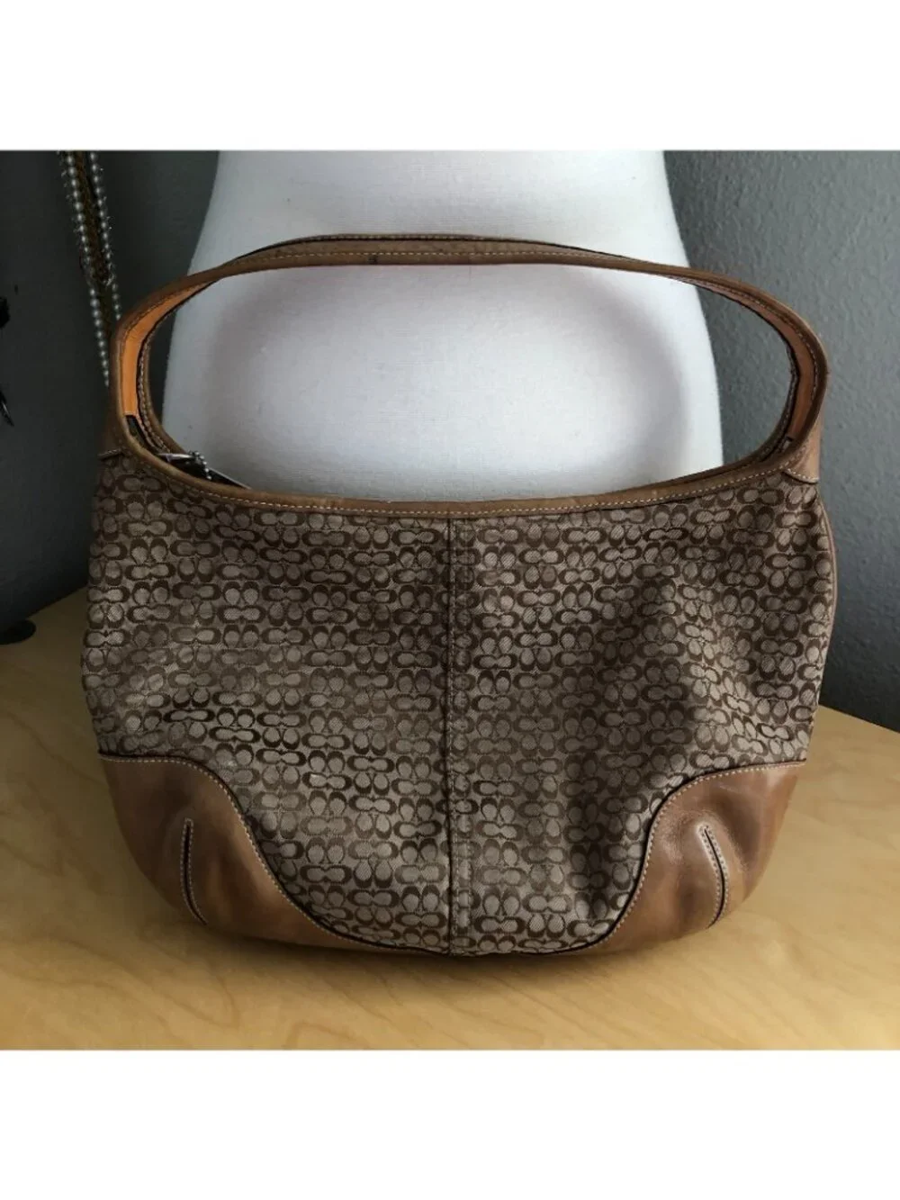 Coach Ergo Small Mini Brown Tan Signature C Canvas Shoulder Hobo Bag Y2K # 6617
